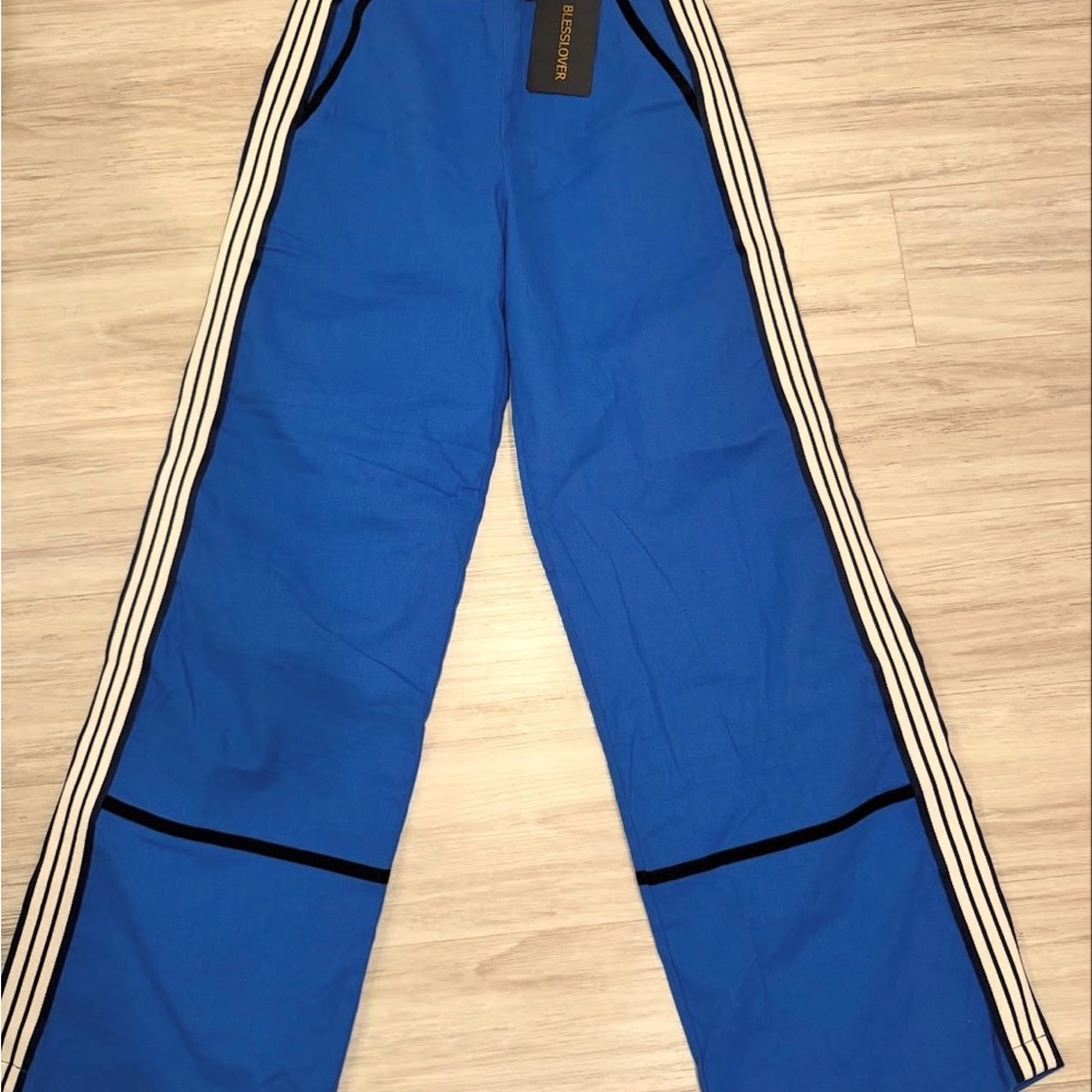 Blue Track Pants with Stripes